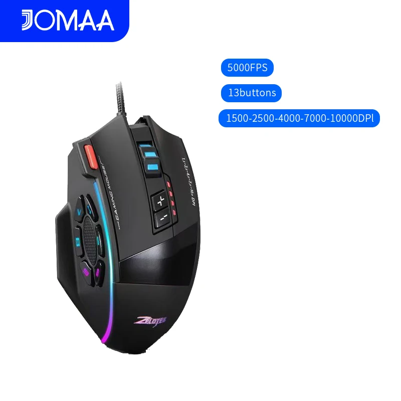C13 Gaming Mouse, AFUNTA LED Optical Gaming Mouse Wired with 13 Programmable Buttons, Compatible with PC Mac Laptop, DPI 1500/25