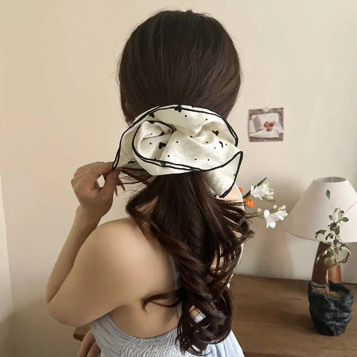 القلب طباعة مطاطا رباط شعر البولكا نقطة كبيرة الحجم Scrunchies ذيل حصان حامل شريط مطاطي النساء الشعر حبل التعادل إكسسوارات الشعر