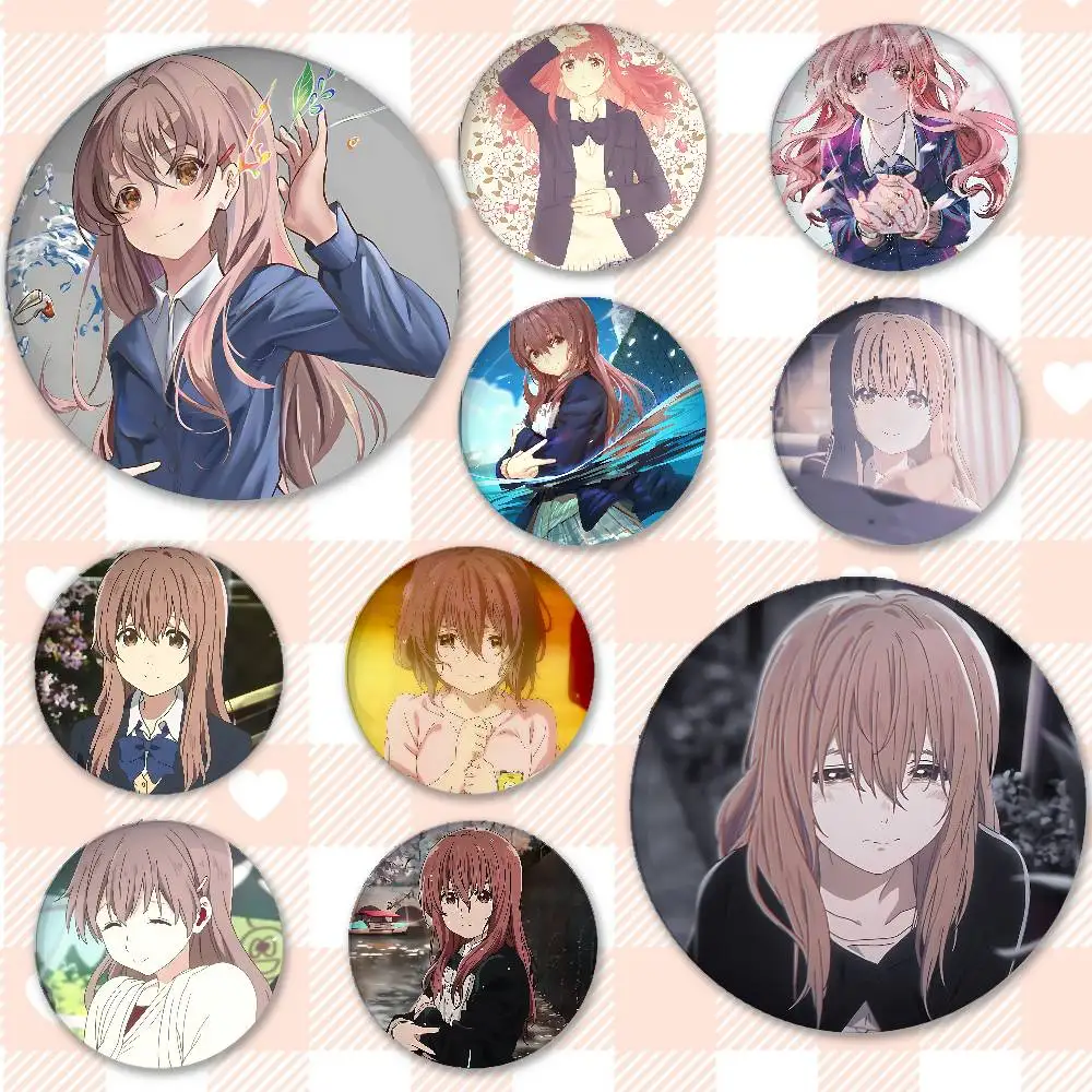 Anime N-Nishimiya S-Shouko Badges Peripheral Lapel Pins Tinplate Round Brooch For Shoulder Bag Accessories Souvenir Gifts