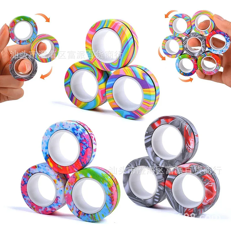 3 pçs anéis magnéticos da ponta do dedo colorido alívio brinquedos conjunto para adulto ímã spinner anti-stress aliviar ansiedade brinquedos para o trabalho