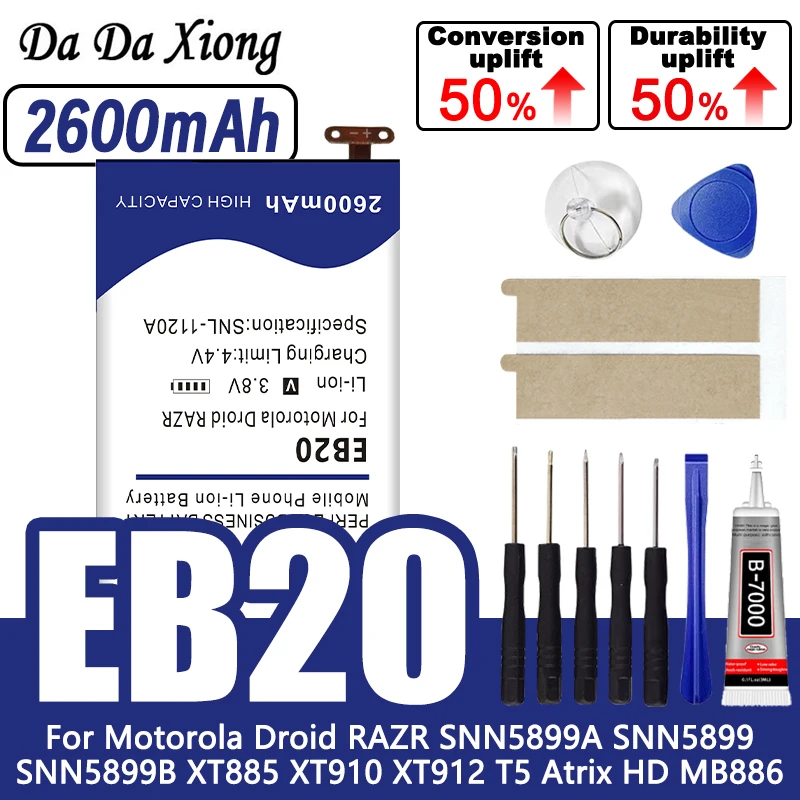 Batería EB20 de 2600mA para Motorola XT910 XT912 MB886 DROID RAZR MT917 MT887 XT885 XT889 + Herramientas