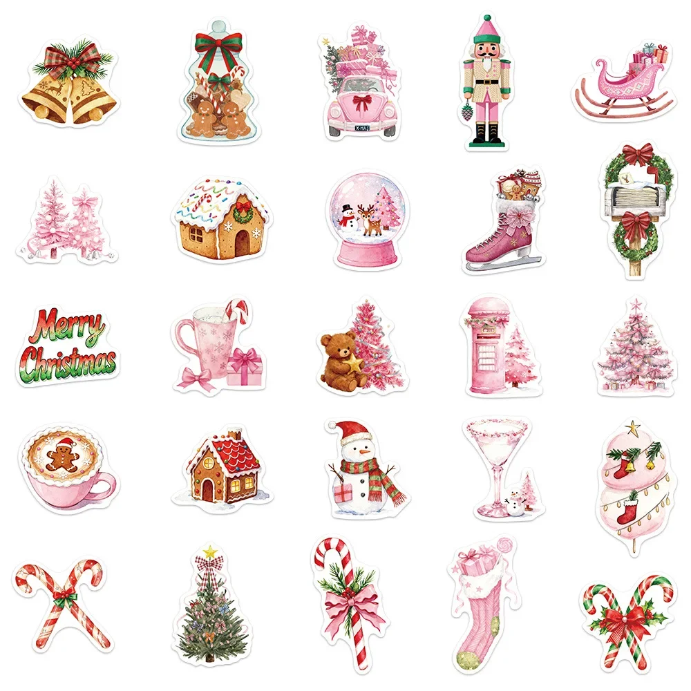 50 قطعة من ملصقات جو مهرجان عيد الميلاد الوردي لتزيين لوح التزلج المقاوم للماء على الجدران هدايا ألعاب الأطفال