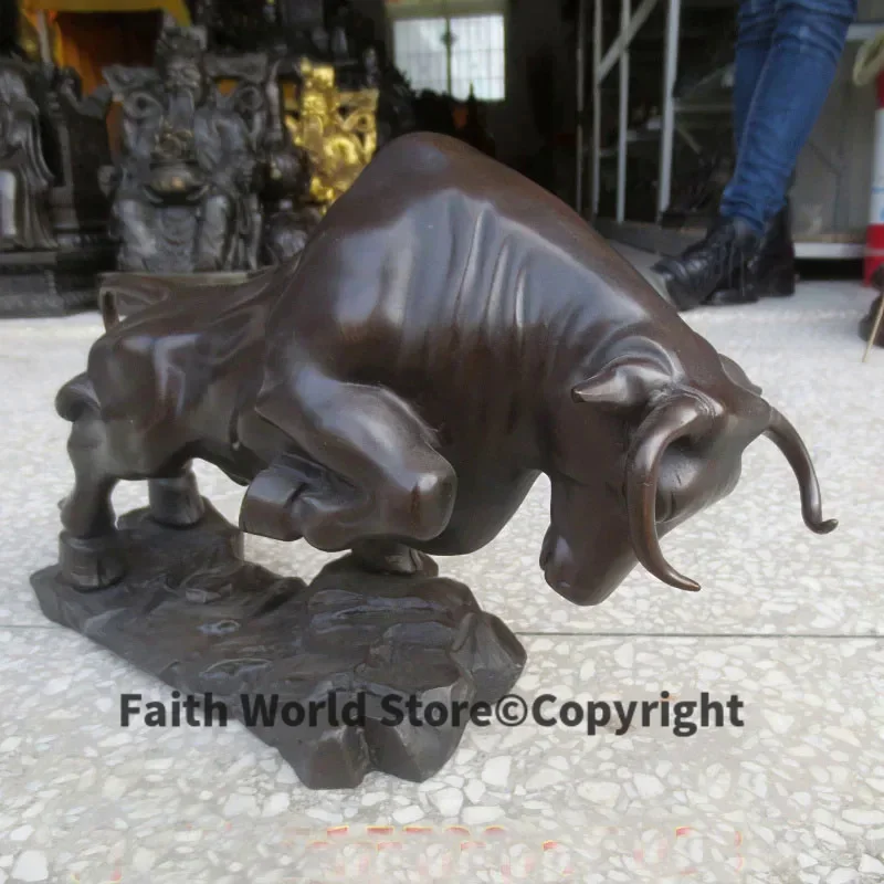 43CM Large -HOME company Shop Business art Good luck Mascot stock-market Rise Wall Street GOLD bull brass Decorative sculpture