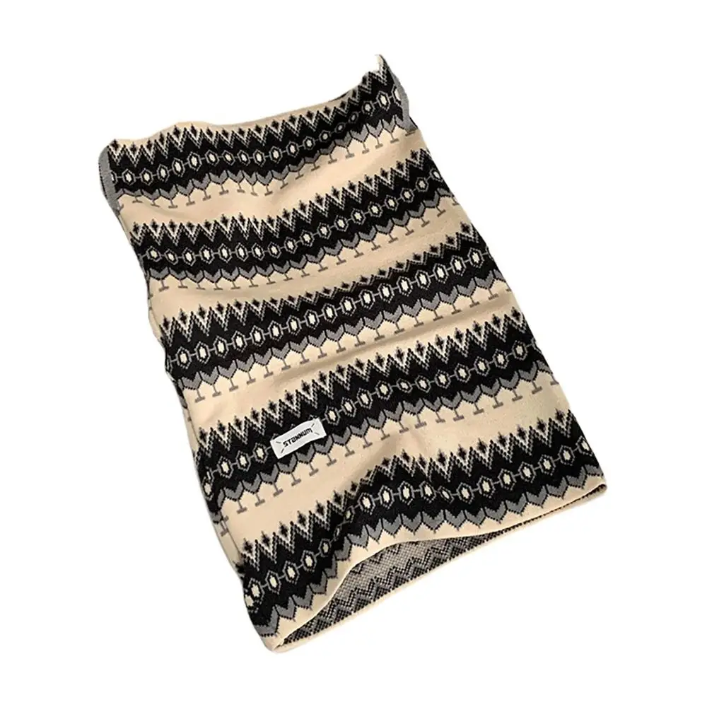 Warm Leopard Print Winter Cycling Thermal Mask Flower Bow Earhook Neck Warmer Knitted Stripes Pullover Cap Female