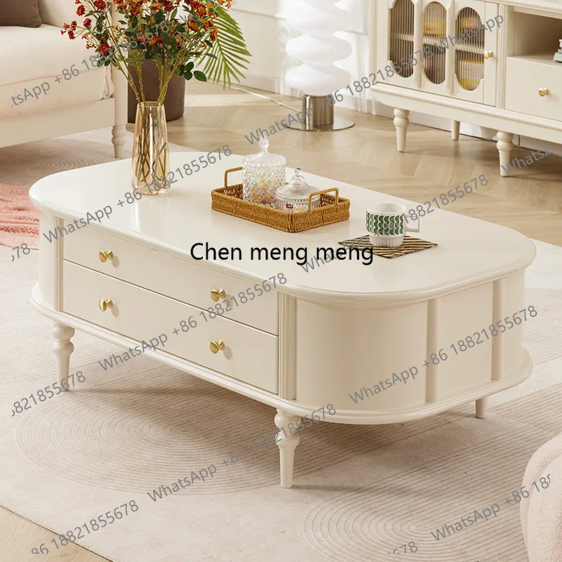 

French Cream Style TV Cabinet and Coffee Table Set, White, Living Room, Home Use, Modern Simple Side Cabinet