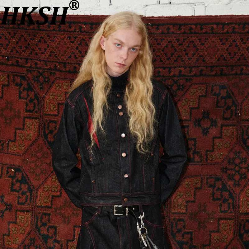 HKSH Spring Summer Autumn New Men Tide Dark Punk Niche Design Two-Tone Original Color Contrast Denim Jacket Women Coats HK20334