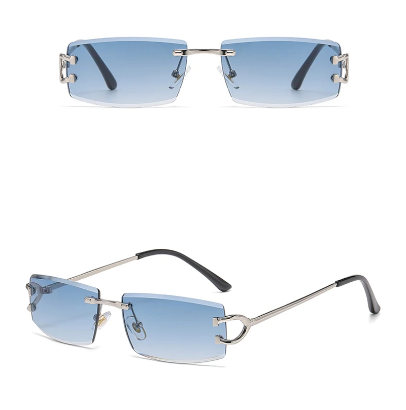 Kachawoo Rechteckige randlose Sonnenbrille für Herren, UV400-Schutz, grün, schwarz, ohne Rahmen, Sonnenbrille für Damen, trendiger europäischer Stil – Detail 13