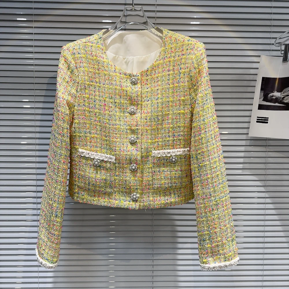 

Осень 2025 или Верхняя одежда круглого цвета Ne Diamond на пуговицах Thi Твидовое женское пальто с цветочным принтом Ele Count Sle