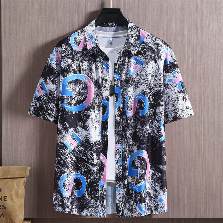 Hawaiian Beach Shirt Men Summer Short Sleeve Shirt Plus Size 10XL 11XL Hip Hop Elastic Shirt Male Big Size 11XL