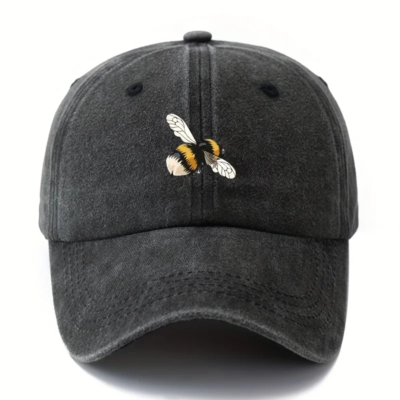 Cartoon bee patterned baseball cap with lightweight curved brim suitable for outdoor camping, travel, and leisure wear