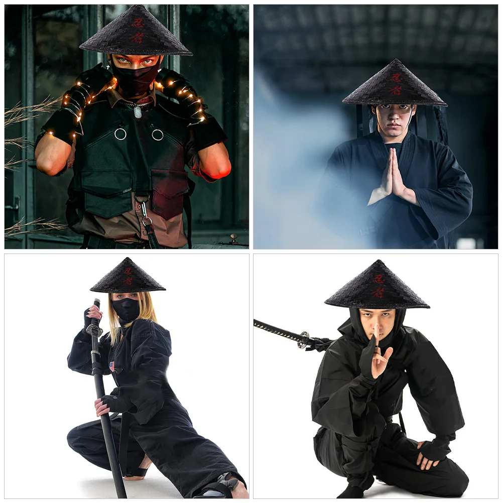 

2pcs Bamboo Weaving Ninja Fashionable Sun For Party Cosplay Performance Japanese Cone Adult Rice Hat Fishing Hat
