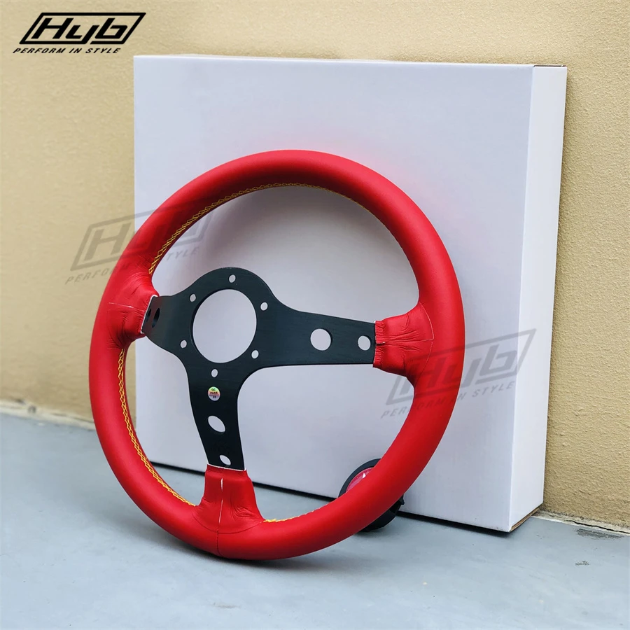 Couro Vermelho Vértice Volante, Universal Drifting Carro Volante, Deep Dish, JDM, 13"