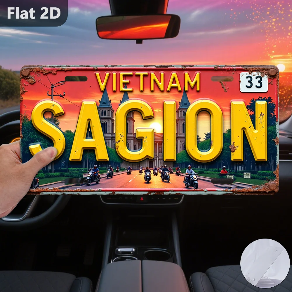 2D Flat, 1pc 2D Flat Poster -Saigon,Vietnam Street Scene  Metal Sign-Vintage 2D Flat Printed Wall Art,Outdoor and Indoor Decor