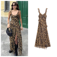 PB&ZA 2024 Spring New Women's Fashion and Elegance Slim Fit Versatile Leopard Print Layered Decorative Dress