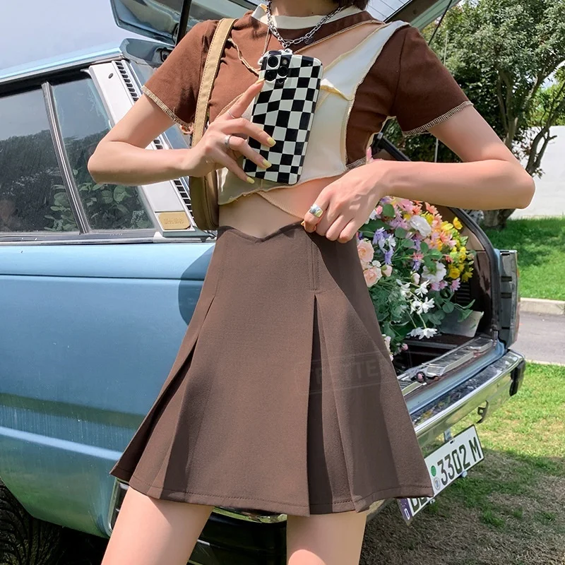 TFETTERS Korean Solid Pleated Skort High Waist Anti-exposure Short Skirt Thin Fabric Summer Y2K Student Streetwear Mini Skirt