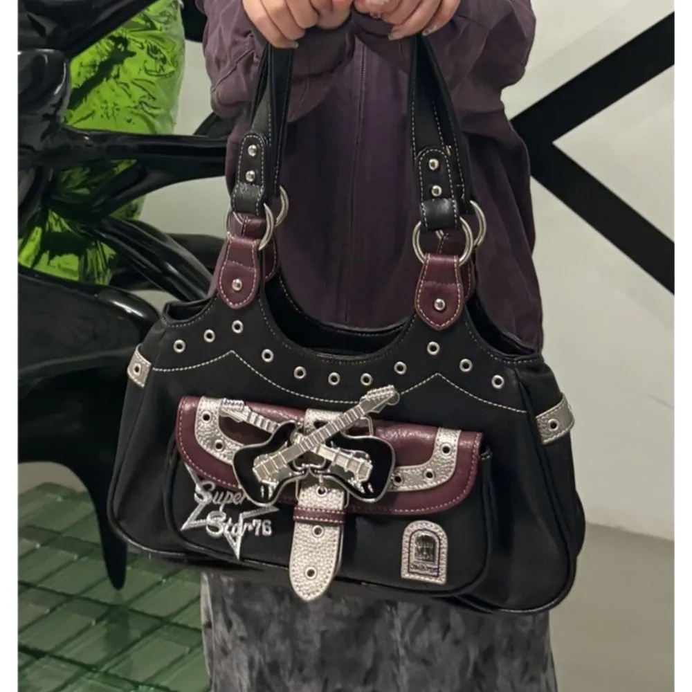 JIAERDI Gothic Punk Y2k Bags Women Harajuku Aesthetic Leather Patchwork Casual Handbag Female Vintage Black Shoulder Bags Chic