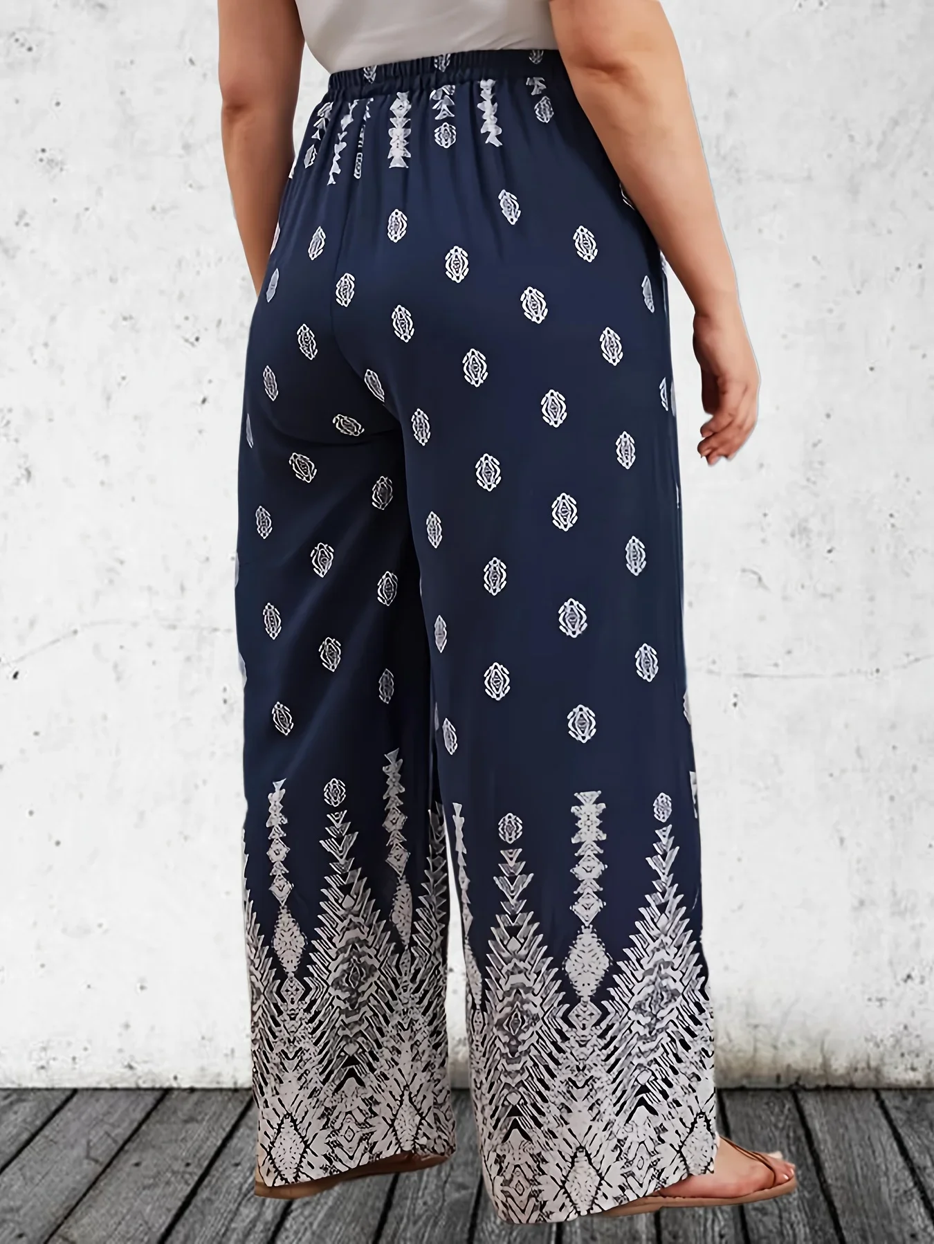 Damskie Plus Size 1XL-5XL Casual Printed Wide Leg Pants Ladies Fashion Loose Fit High Waisted Elastic Long Pants