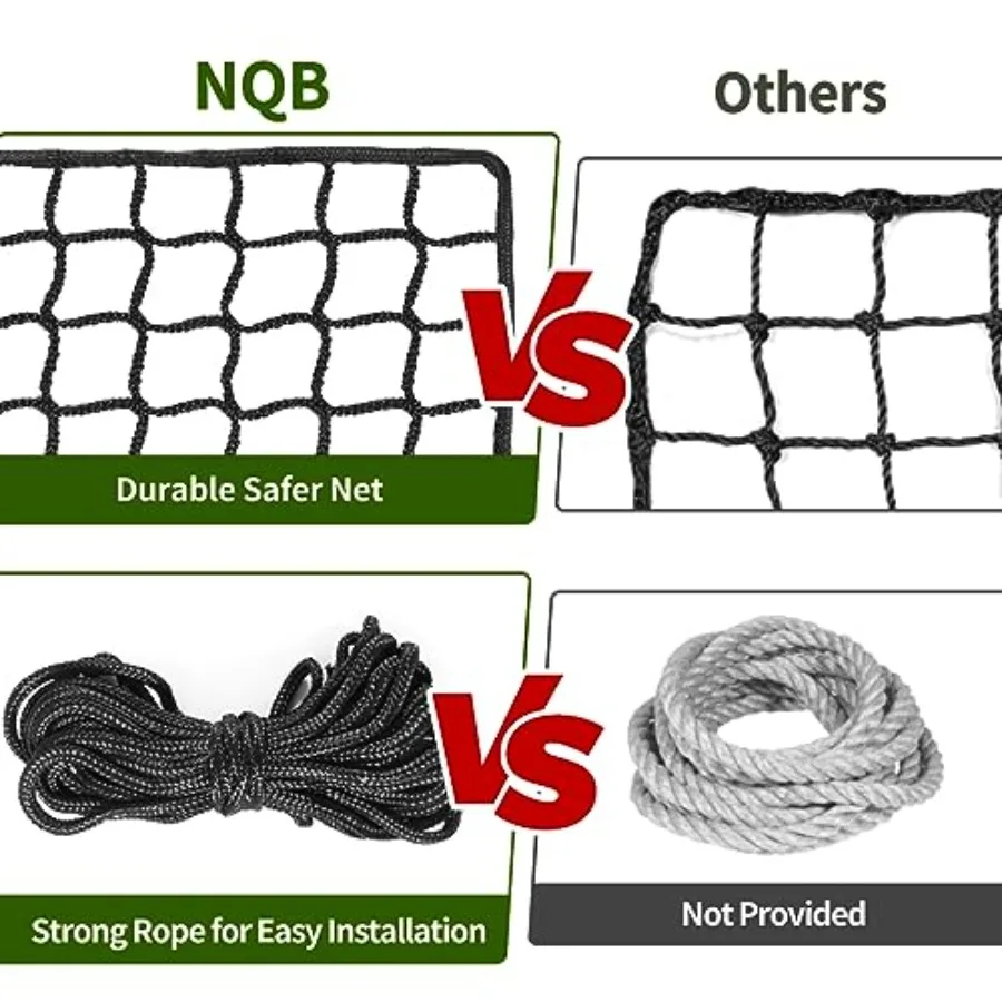 Baseball Net Netting Batting Cage Net Backstop Net - Heavy Duty Nylon Sports Netting with 33Feet Rope and Steel Hanging Kit, Mu