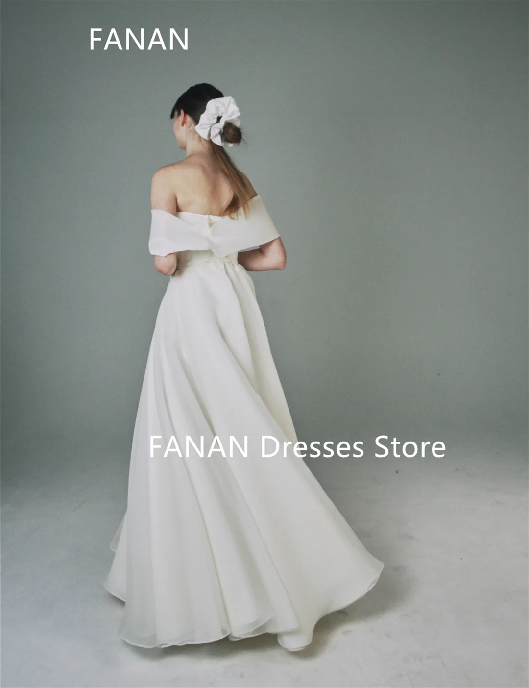 Fanan Korea One-Shoulder Ivory Wedding Dresses  웨딩드레스 Organza Short Sleeves Custom Made Simple Photoshoot Bride Gowns Plus Size