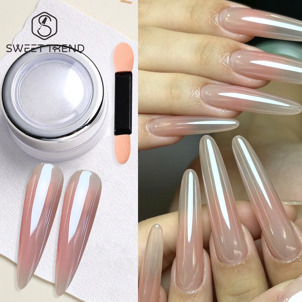 TENDÊNCIA SWEET - 1/2 Frascos de Pó de Unha com Revestimento de Cristal, Pó de Unha Cromado Transparente, Pigmento com Efeito de Eletroplatação Brilhante, Decoração de Unhas