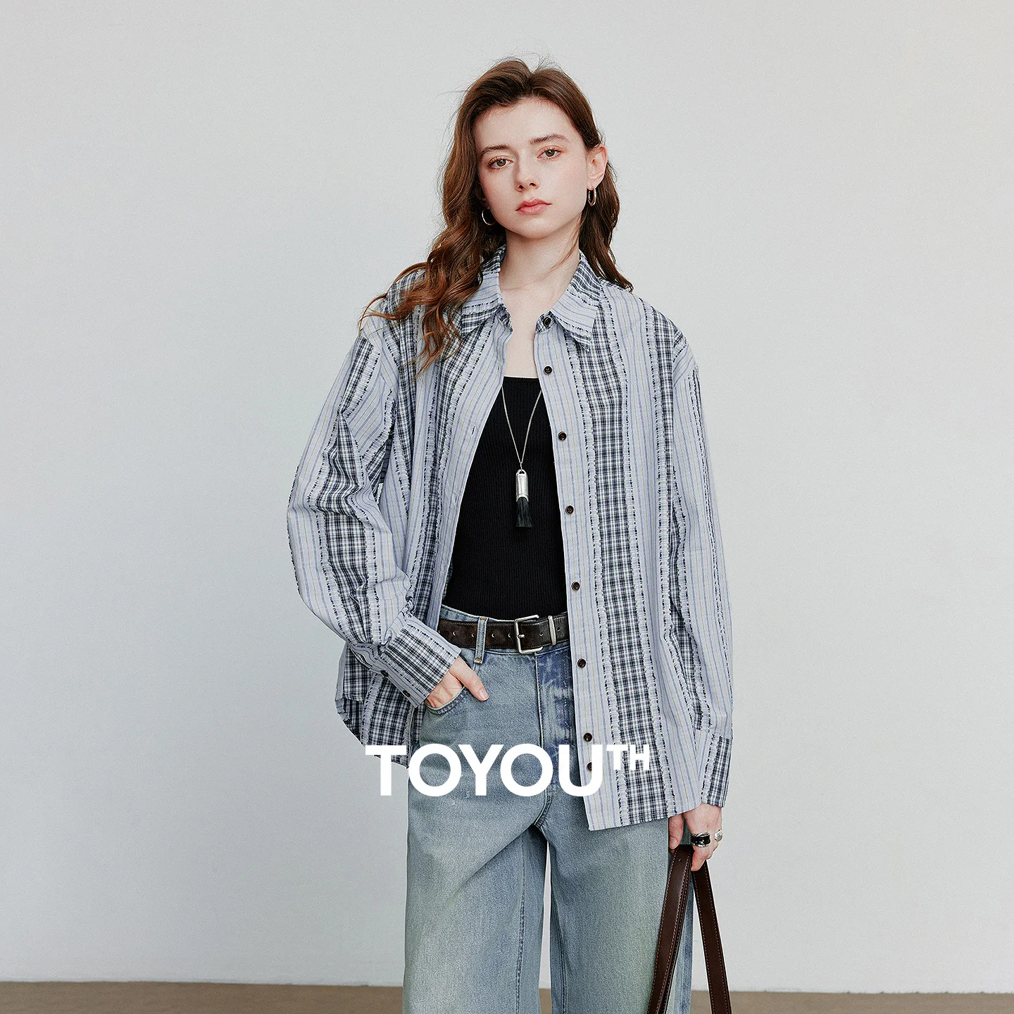 

TOYOUTH Women Blouse Shirt 2025 Autumn New Plaid Long Sleeve Turn Down Collar Single Breasted Button Blusa Tops