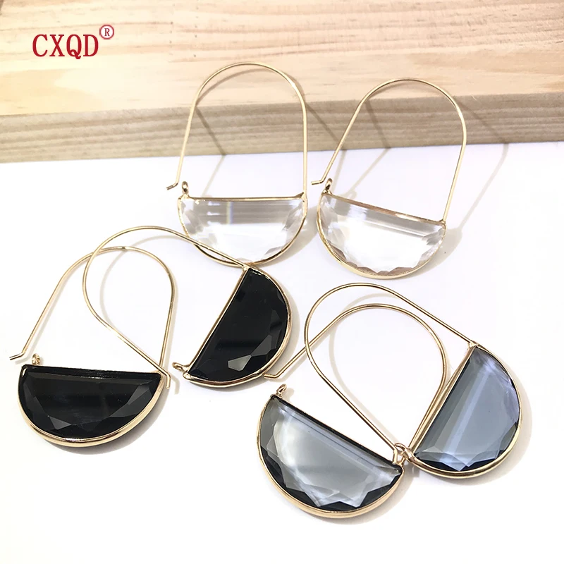 Korean New Design Fashion Large Multicolor High Quality Simple Half Circle Earrings Luxury Transparent Glass Jewelry For Women