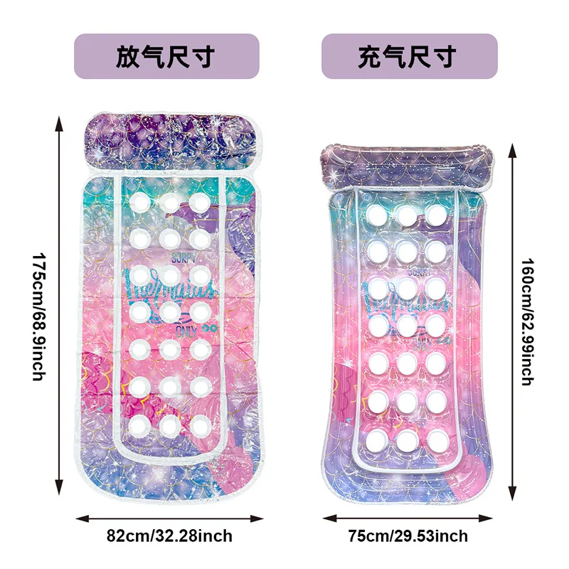 2026 New Summer Mermaid Inflatable Float Glitter Transparent Portable Water Bed Pool Lounge Beach Toy For CrossBorder