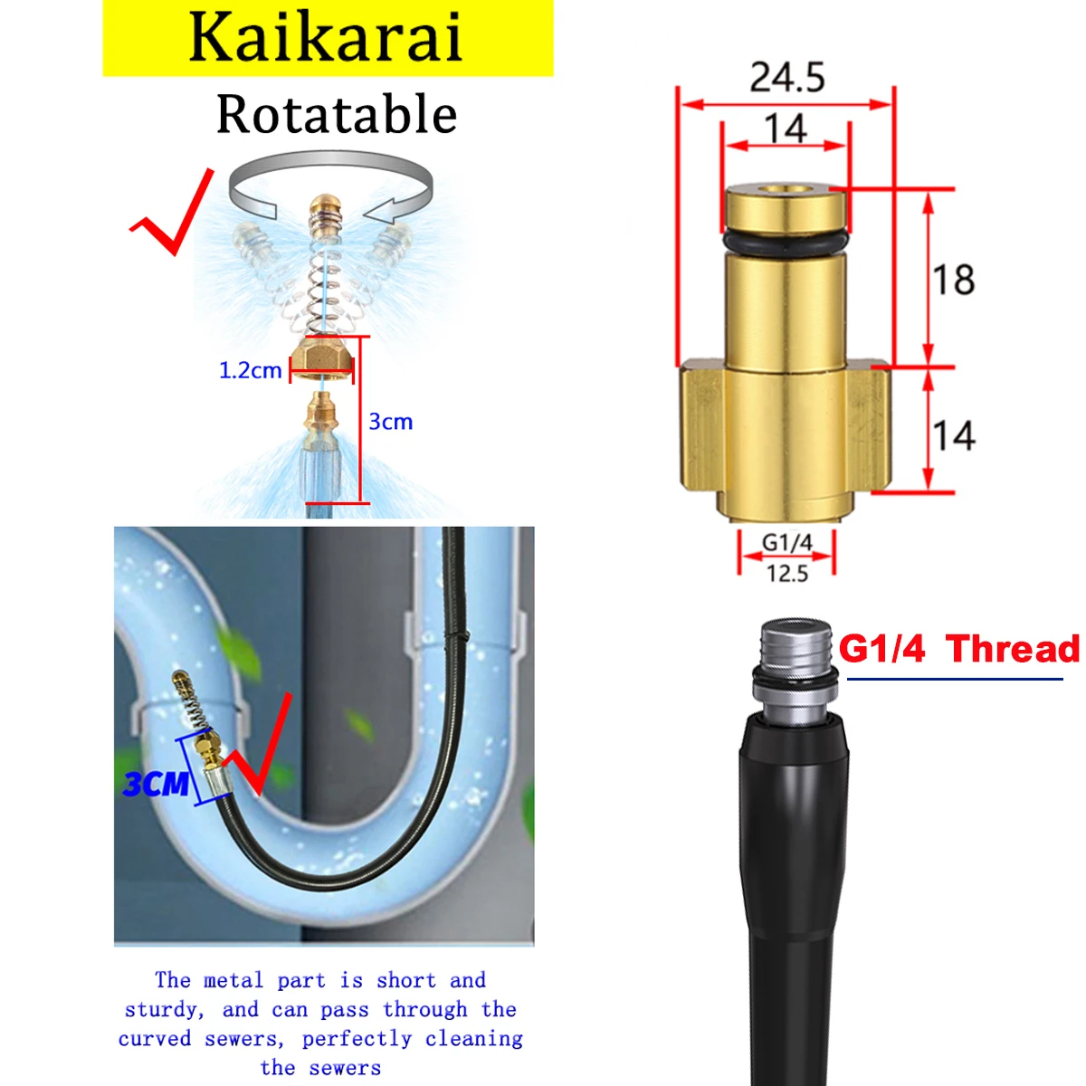 Tubo flessibile per la pulizia dell'acqua di scarico della fogna tubo flessibile dell'acqua ad alta pressione con ugello per idropulitrice Elitech Bort Daewoo Patrio