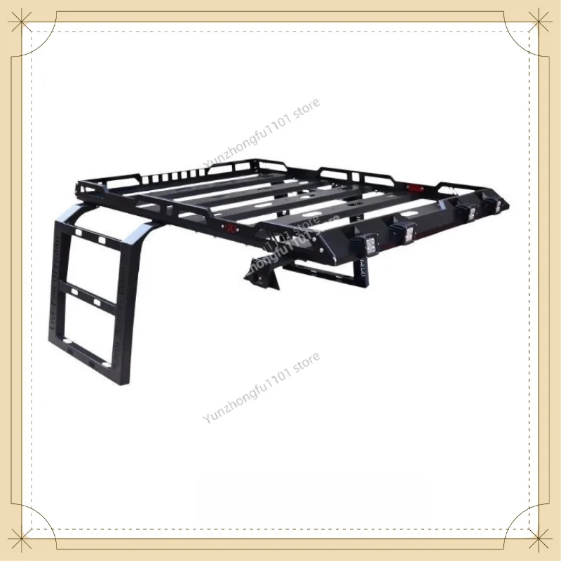 South Africa Style Manganese Steel Roof Rack Platform with Aluminum Ladder, No‑Drill Cargo Luggage Frame for Jeep Wrangler JK JL
