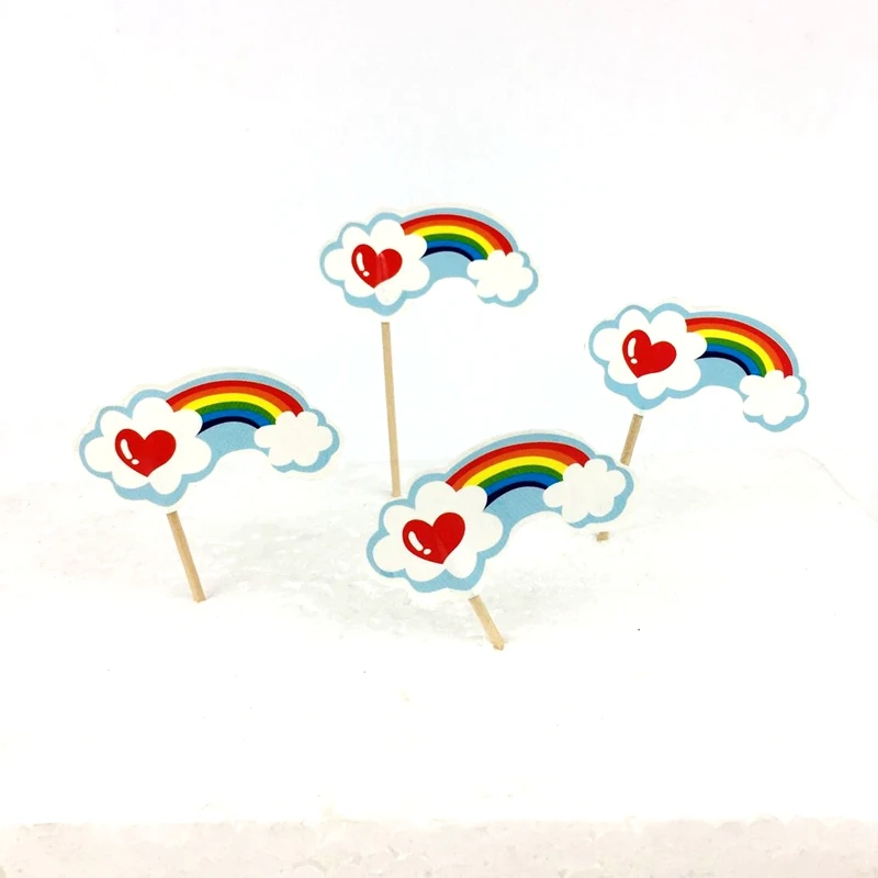 24szt Rainbow Clouds Heart Party Cupcake Toppers Pick Baby Shower Kids Birthday Party Romantic Wedding Cake Decoration Supplies