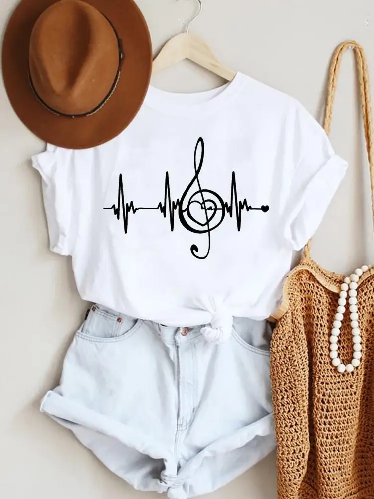 Summer New Fashion Tee Lady Women Short Sleeve Top Clothes Tshirt Music Trend Lovely Style Female Casual Regular Graphic T-Shirt