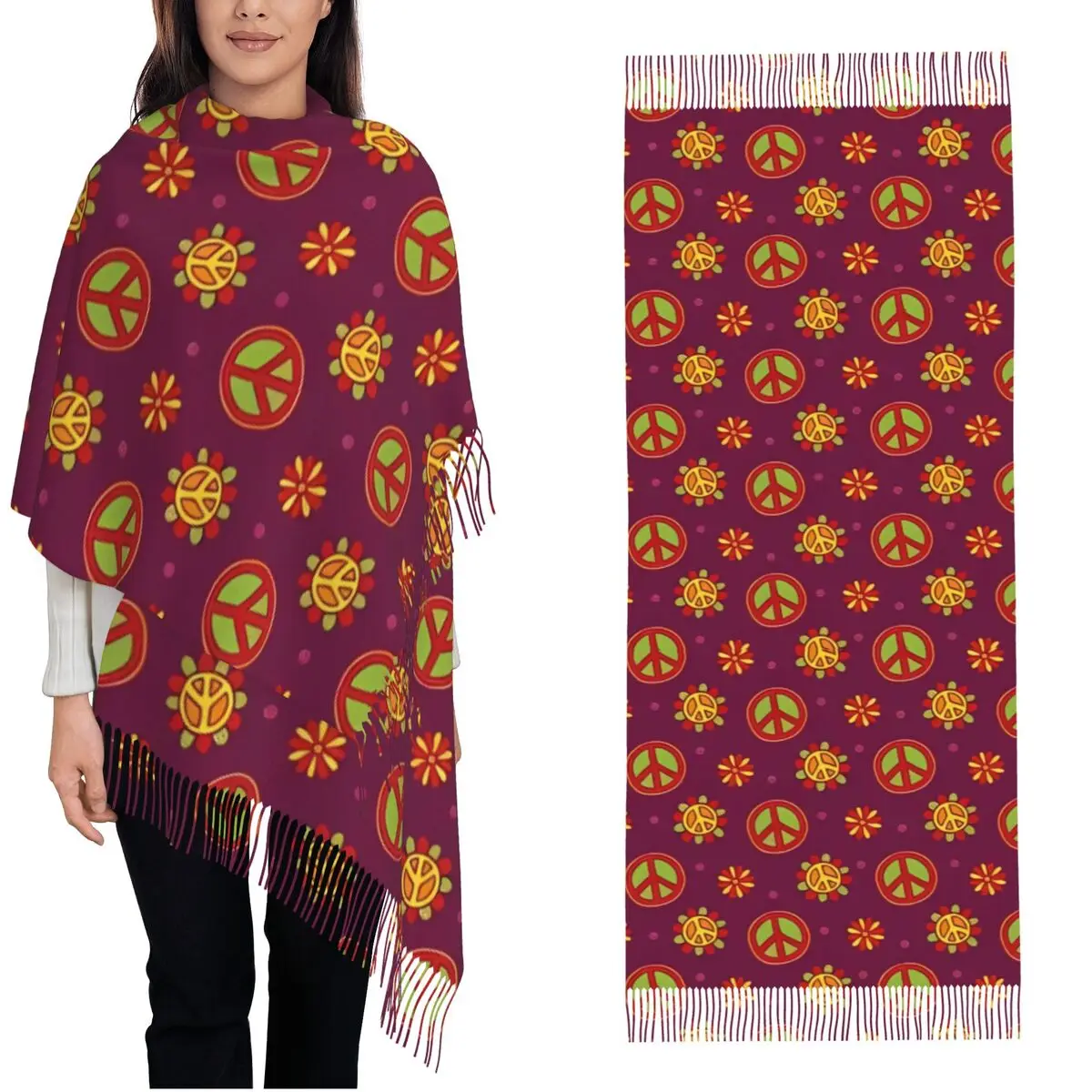 

Peace Foral Love Pattern Scarf for Women Winter Fall Pashmina Shawls and Wrap Ethnic Large Shawl Scarf for Ladies
