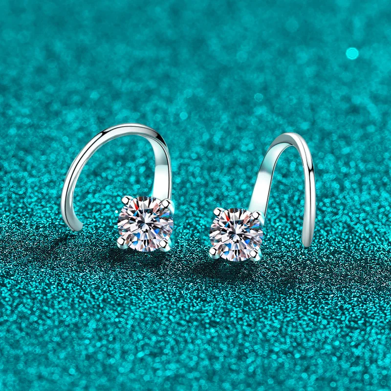 Exquisite Platinum PT950 Brightly 1-carat Moissanite Rotating Earrings, Women's Personalized Trendy Diamond-studded Ear Hooks