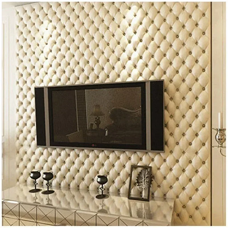 Luxury European-Style 3D Imitation Leather Soft Wallpaper TV Background Wall Bedroom Living Room Porch Film and Television Wall