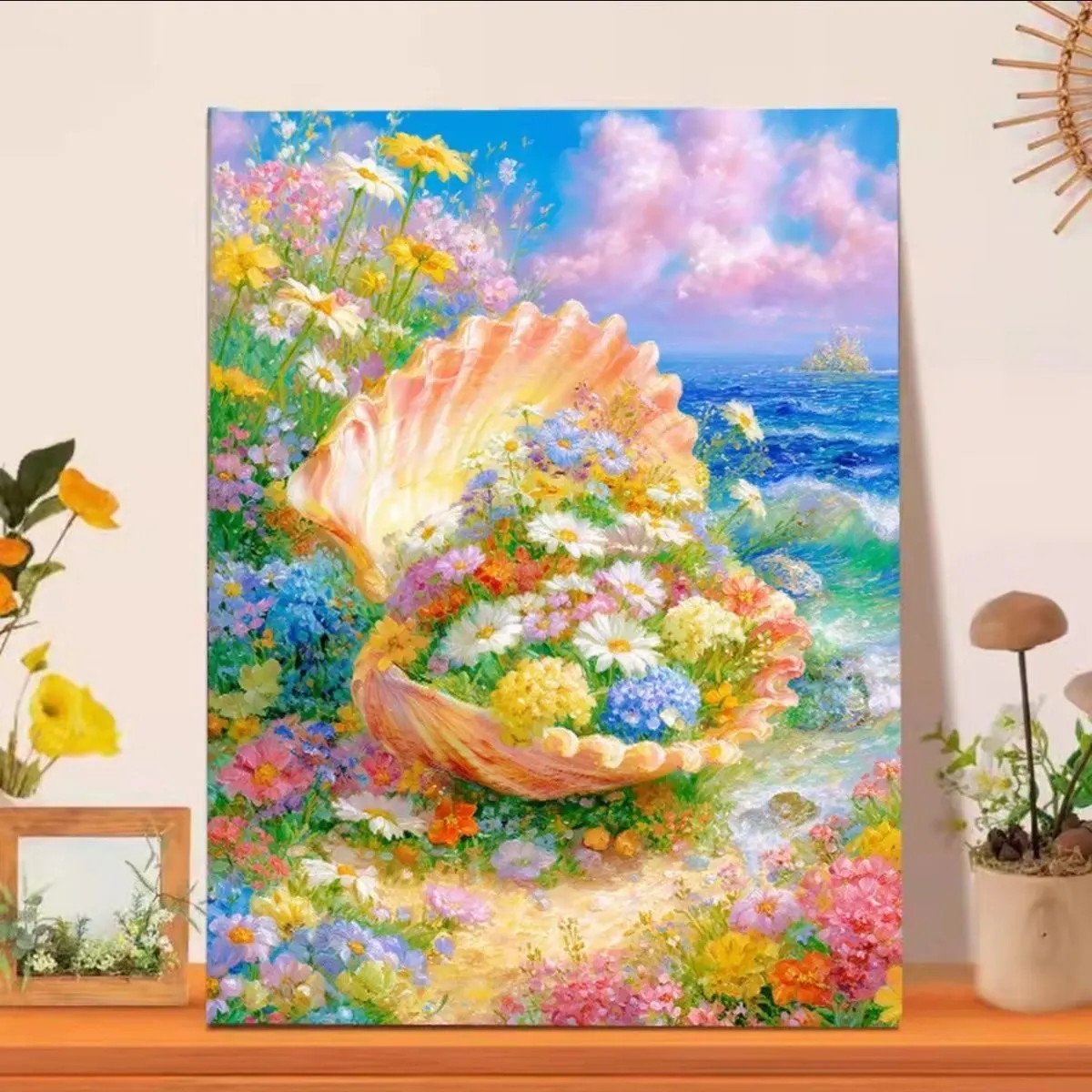 

9ct 65x85cm Shell flowers Embroidery DIY Chinese Style Printed Kits Cross Stitch Needlework Set Home Decor Crafts 57 Colors