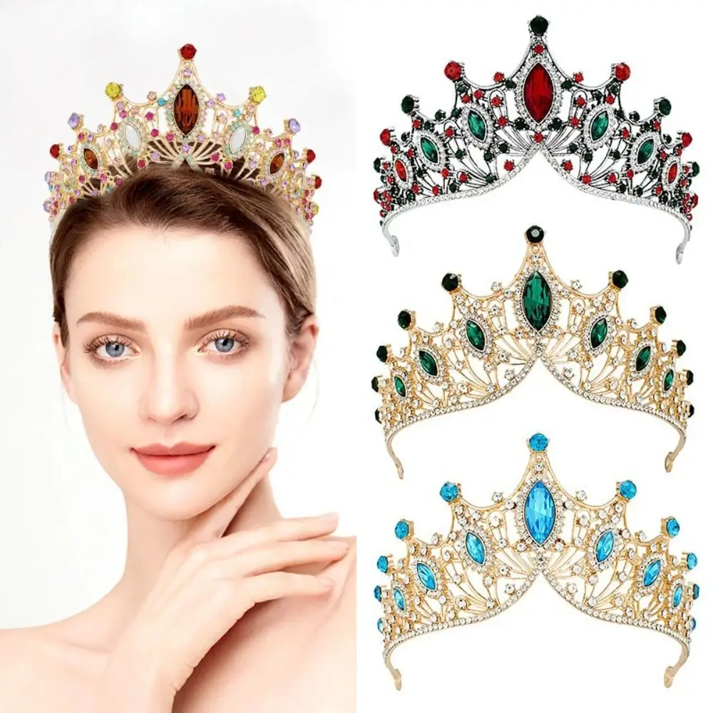 

Vintage Shiny Baroque Crown Multicolor Hair Ornaments Princess Tiara Headwear Bridal Hair Tiara Rhinestone Crown Headband