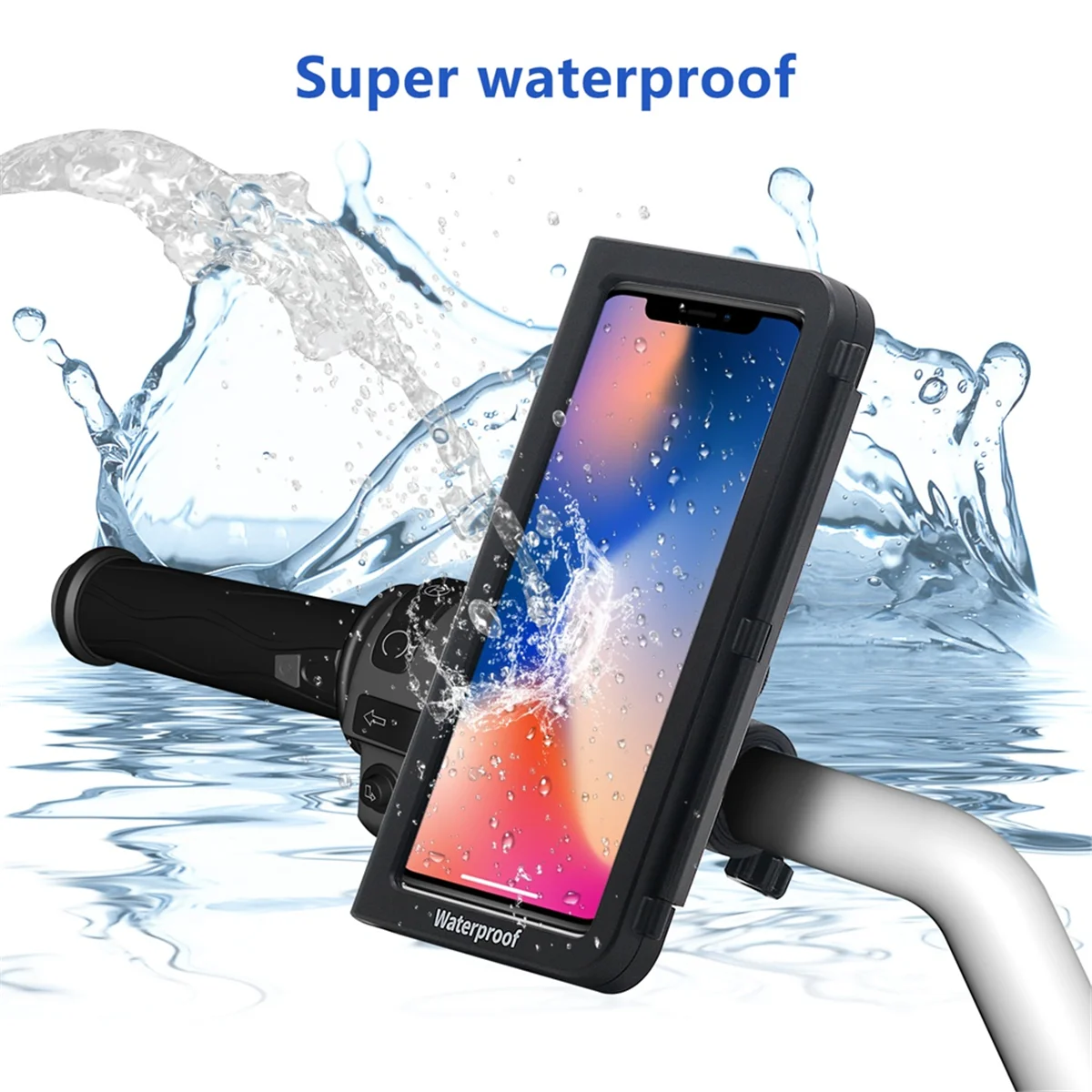 Motorcycle Phone Mount Waterproof, Bike Phone Mount with Handlebar Mount Base & Touch-Screen, 360 Rotation Phone Holder
