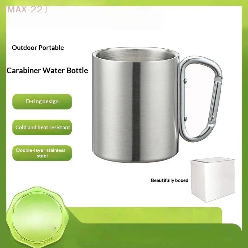 〔MAX-22〕Double Wall Stainless Steel Camping Cup With Carabiner Handle Heat Resistant For Outdoor Picnic Travel Coffee