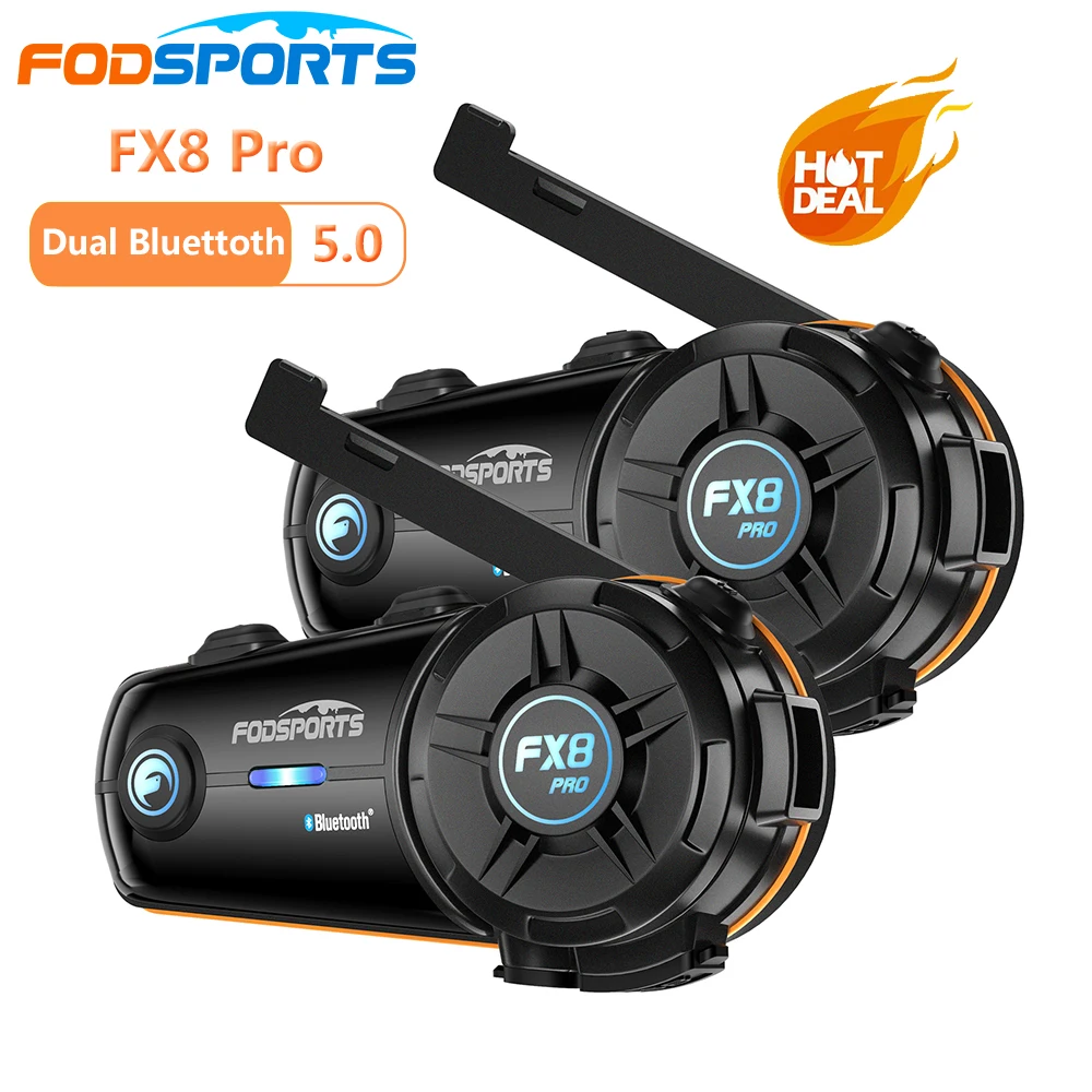 2pcs Fodsports FX8 Pro 8 Riders 1000m Helmet Motorcycle Bluetooth Dual Chip 5.0 Universal Wireless Helmet Waterproof  Intercom