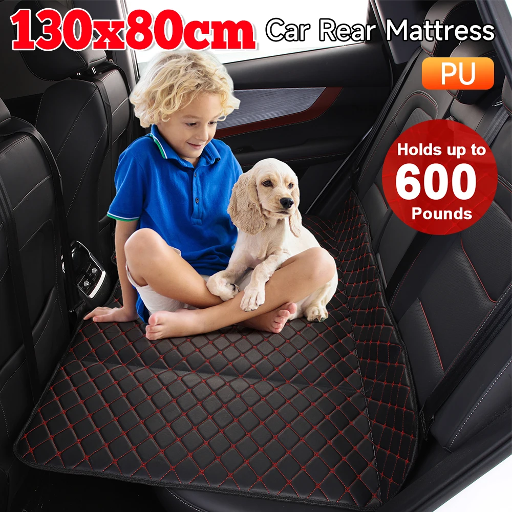 

PU Leather Car Back Seat Mattress Non-Inflatable Portable Folding Bed Anti-Slip Bottom Universal Fit 130*80cm for Sedan SUV Truc