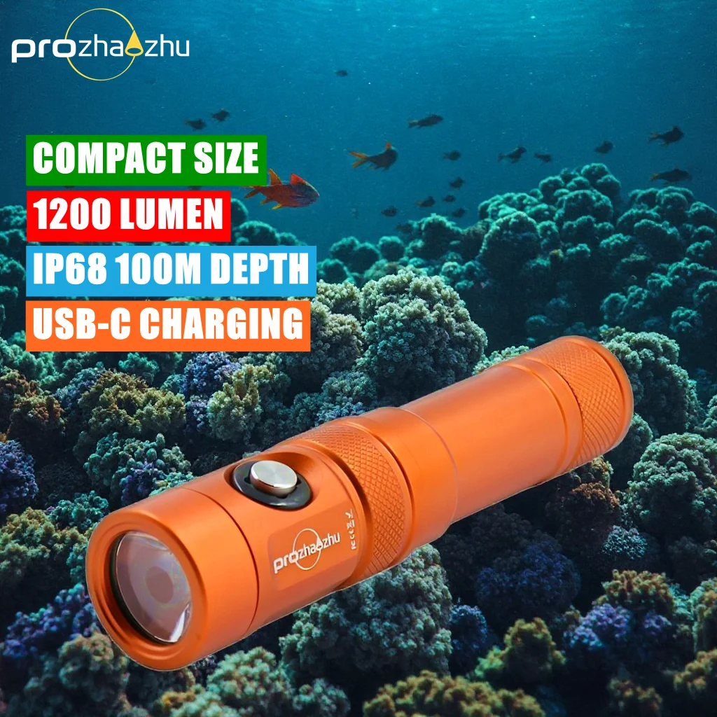 

Aluminum Alloy Underwater Diving Flashlight USB Type-C 21700 Rechargeable SST20 1000 Lumen IP68 100M For Scuba Diver