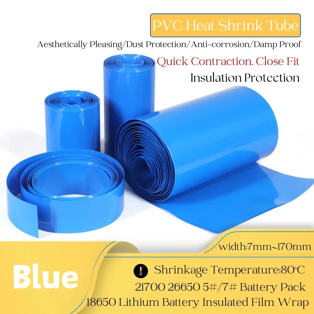 

1 Meter Pack PVC Heat Shrink Tube Blue 18650 Lipo Battery Insulated Film Wrap 7mm～170mm Lithium Case Protection Cable Sleeve