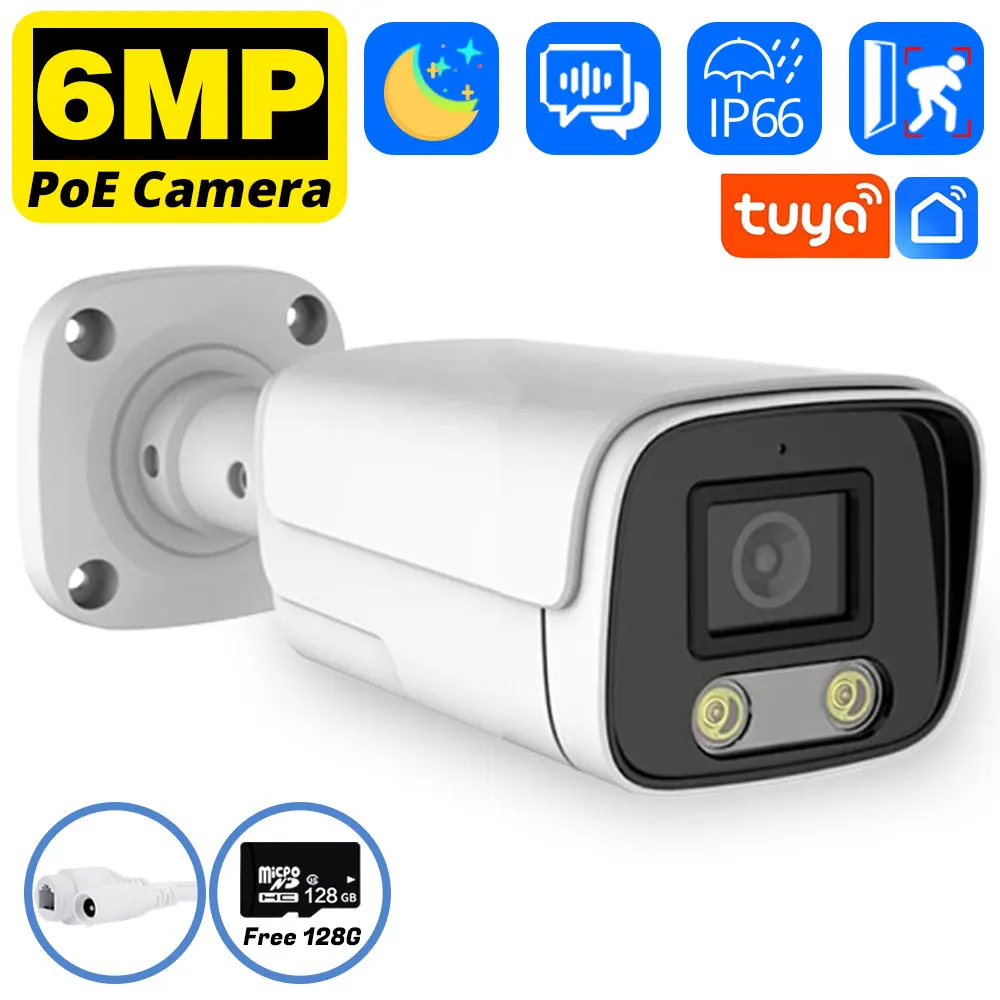 

Tuya 6MP POE IP Camera Outdoor Smart HD Video Surveillance CCTV Cameras H.265 Home Security IP Bullet-Camera Motion Detection