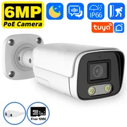 Tuya 6MP POE IP Camera Outdoor Smart HD Video Surveillance CCTV Cameras H.265 Home Security IP Bullet-Camera Motion Detection