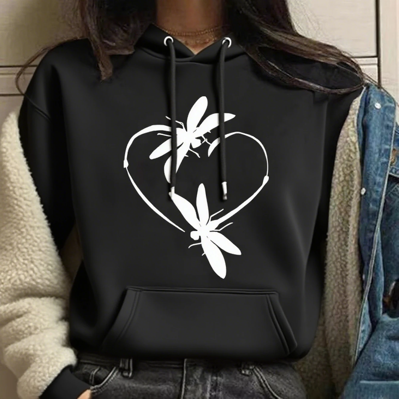 

Dragonfly Graphic Printing Autumn and Winter Cotton Men's and Women's Hoodies Casual Outdoor Street Sports Loose Training Brand