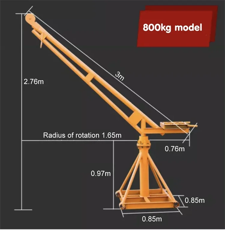 Construction Arm Rotating Lifting Crane site decoration crane household small lifting roof outdoor indoor loading 500/800/100kg