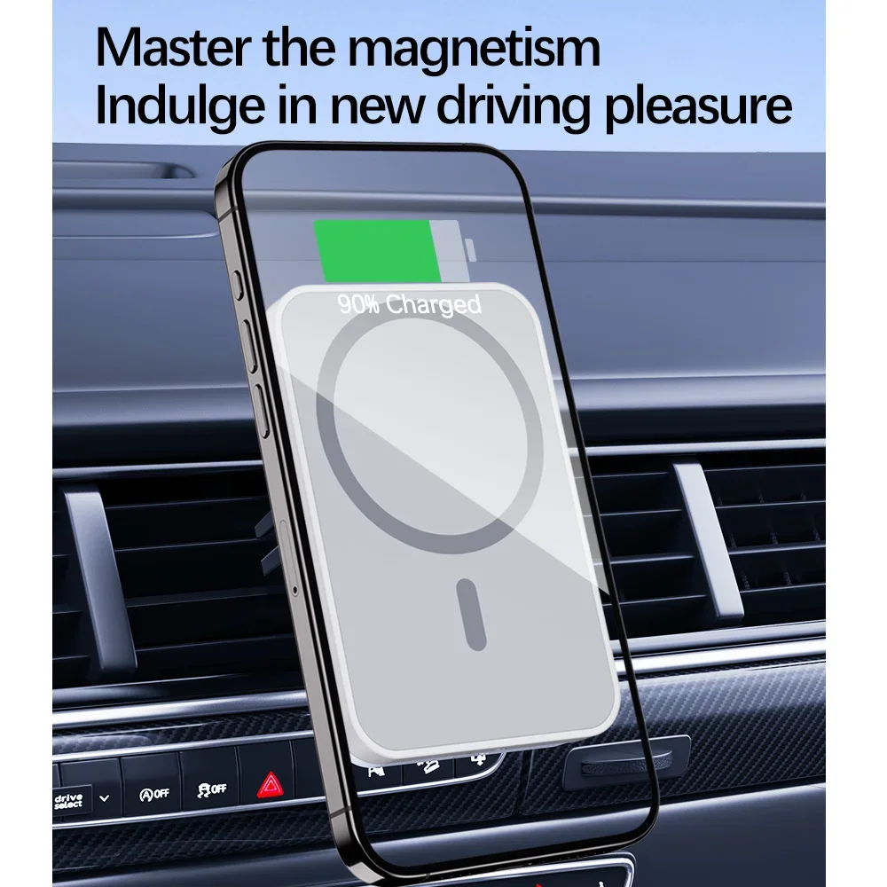 Cargador de coche inalámbrico magnético para MacSafe iPhone 15 14 13 12Pro Max Xiaomi Samsung soporte magnético para salida de aire soporte para teléfono