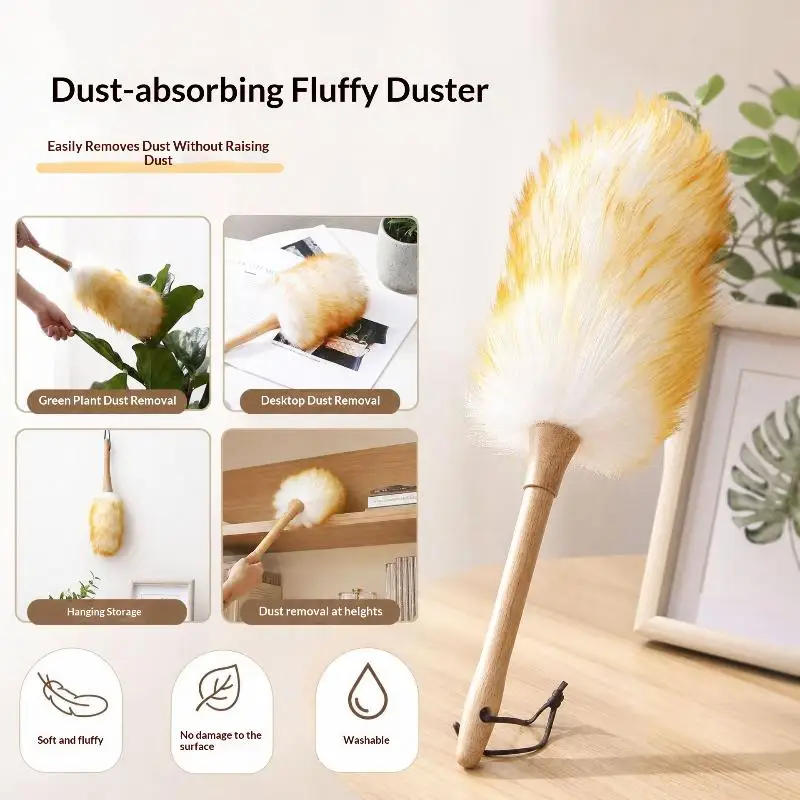 (Genuine Wool Duster With Dense Fur Powerful Dust Removal Without Damaging Surfaces Use In Both Vehicles And The Home)