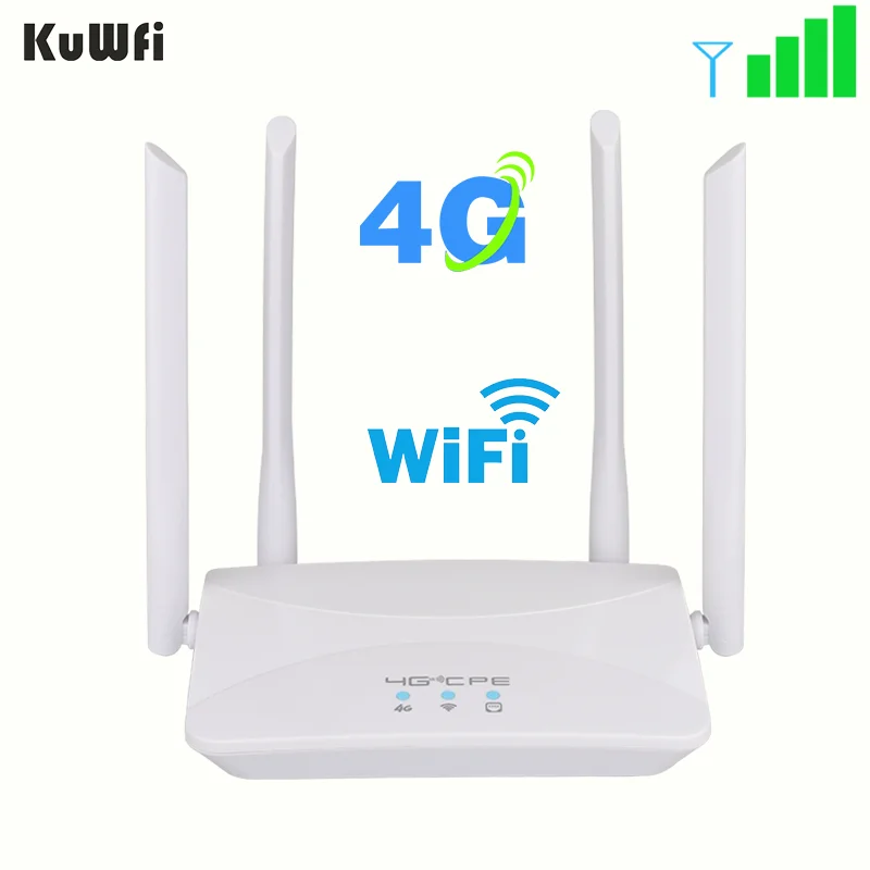 KuWFi-Roteador Doméstico Sem Fio, 4G LTE CPE, 150Mbps, 3G, 4G SIM, Roteador WiFi, RJ45, Modem LAN Sem Fio, Suporte a 10 Dispositivos