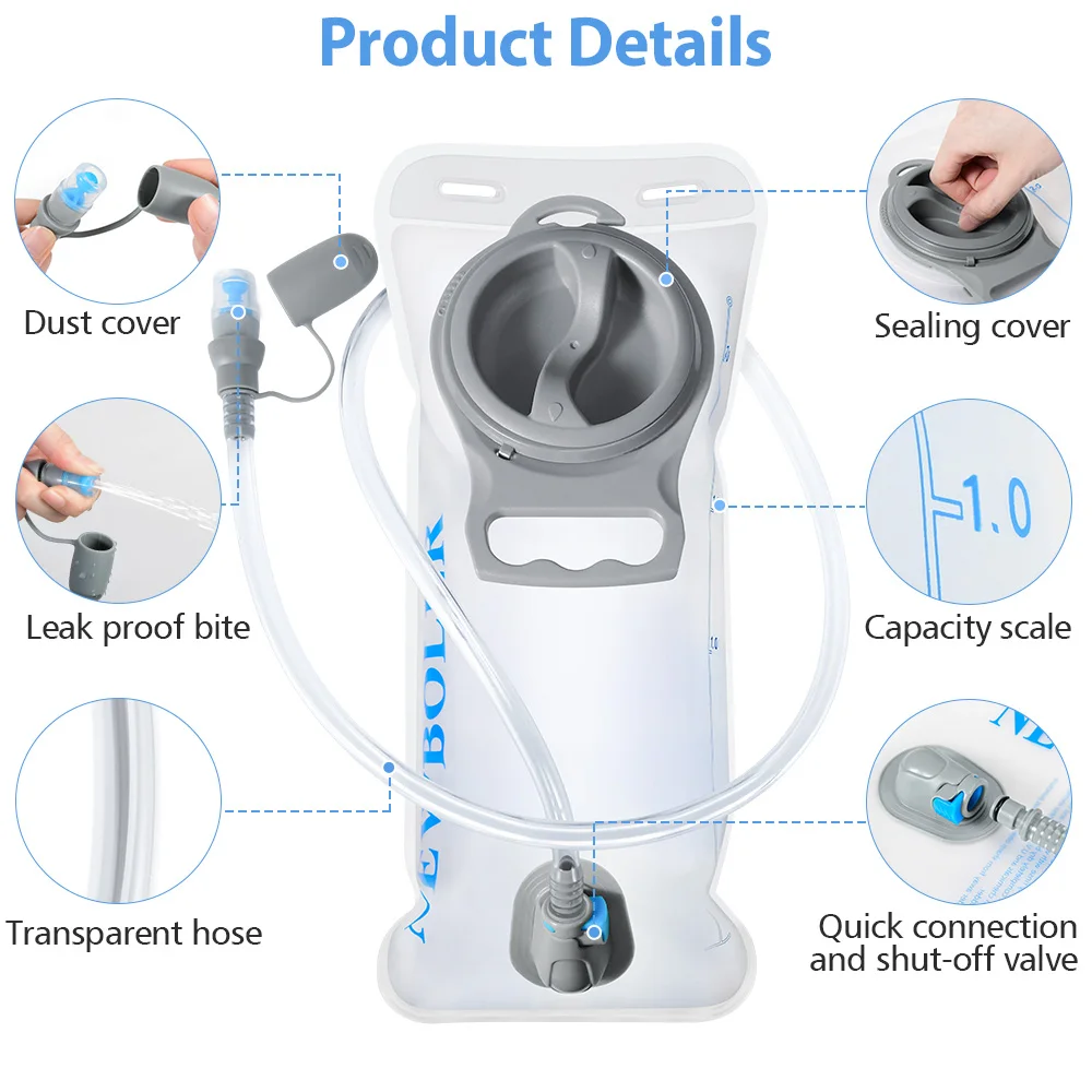 NEWBOLER Sport-Wasserblase, Trinkrucksack, Aufbewahrungstasche, BPA-frei, tragbar, lebensmittelecht, zum Trinken im Freien, Camping, Wasserbeutel – Detail 12